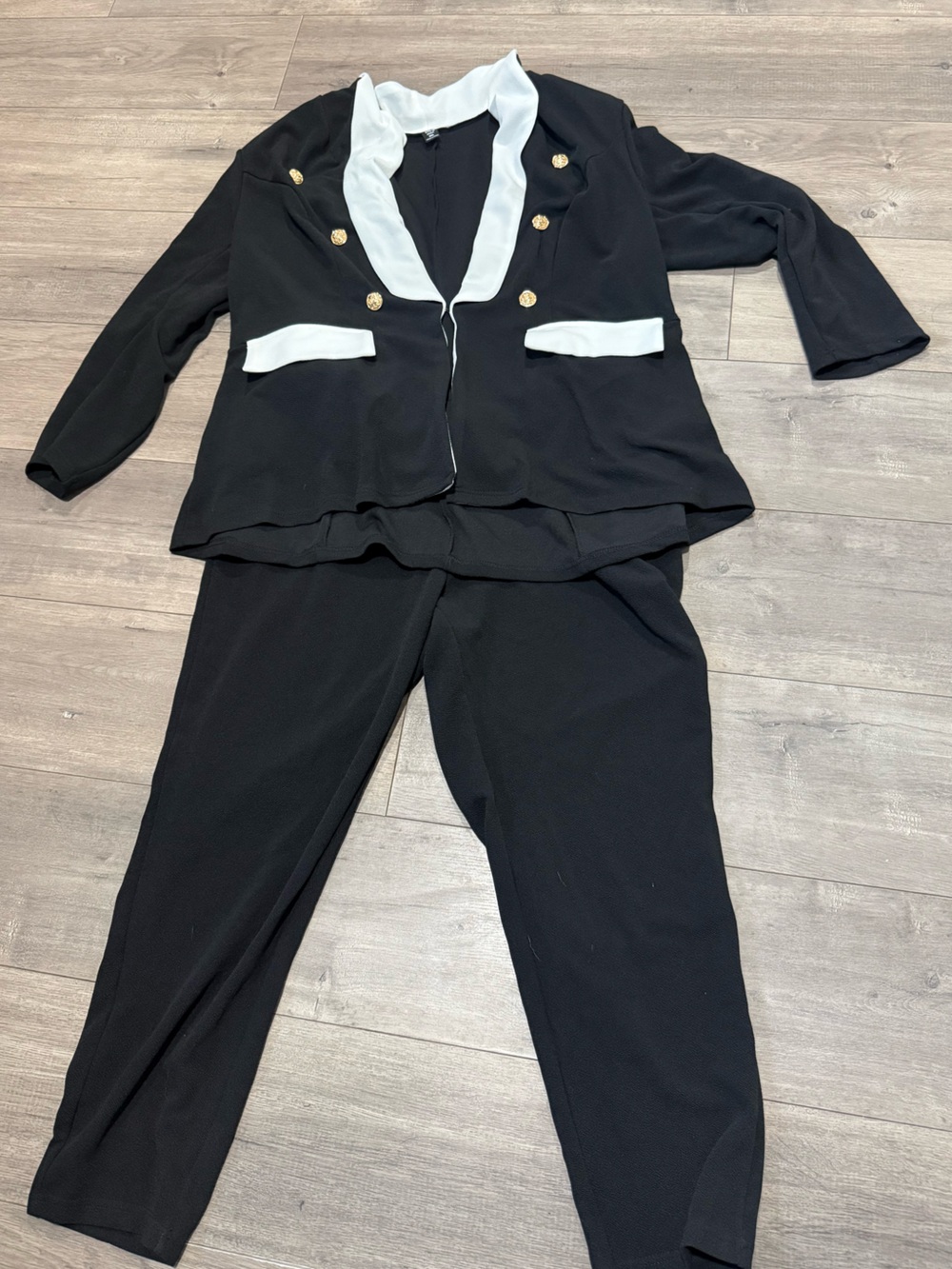 SHEIN Black Jumpsuit Set with White Trim and Gold Buttons